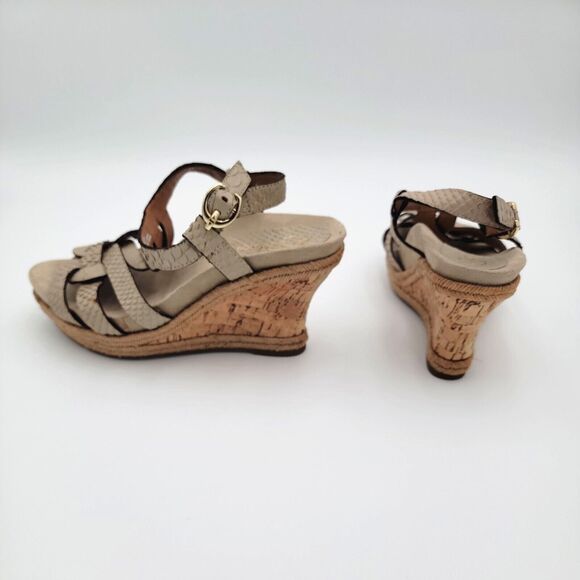 Earthies 8B Wedge Heel Sandals Corsica Tan Biscuit Leather Cork 3in Casual Beach - Picture 11 of 15